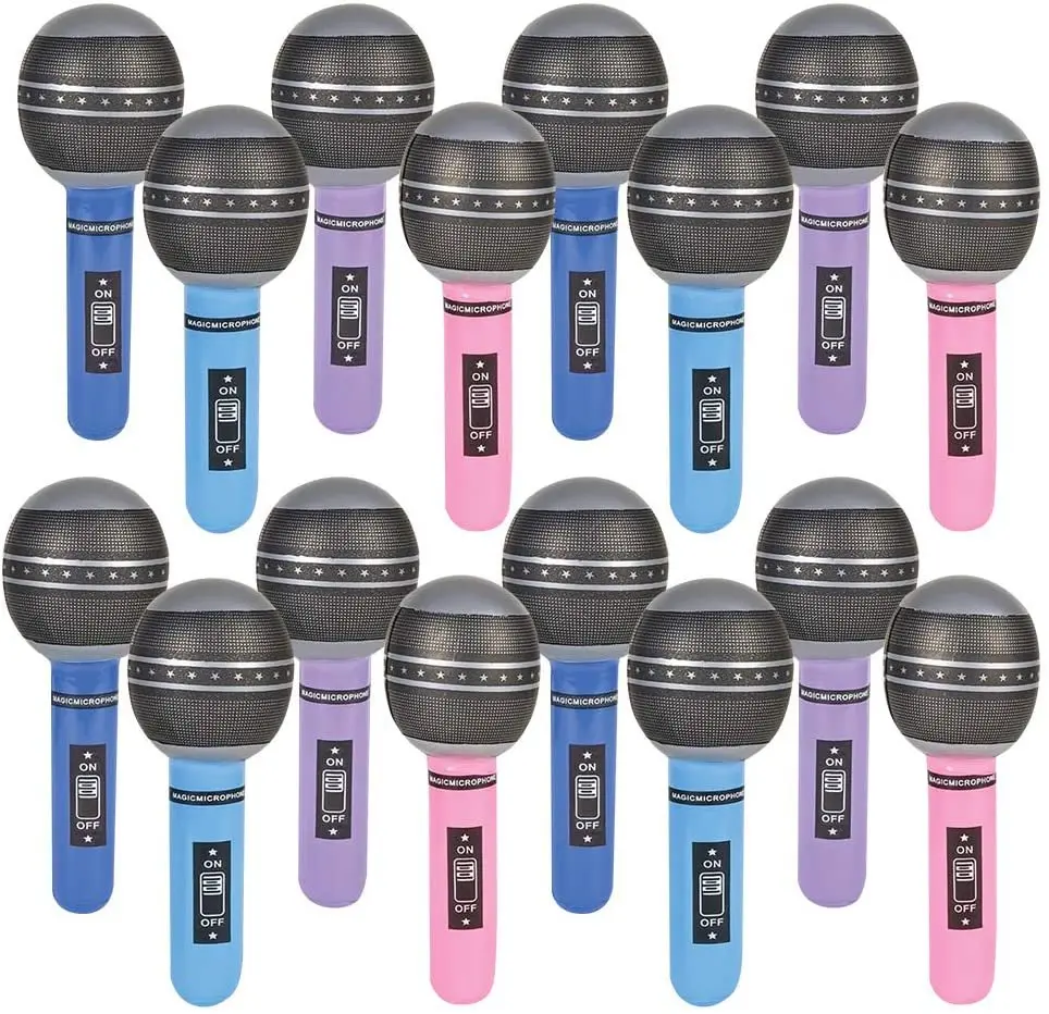 Inflatable Microphones, 24 Piece Set, Pretend Play Microphone Inflates, Durable Water Pool Toys in Assorted Colors, Fun Birthday Party Favors for Kids