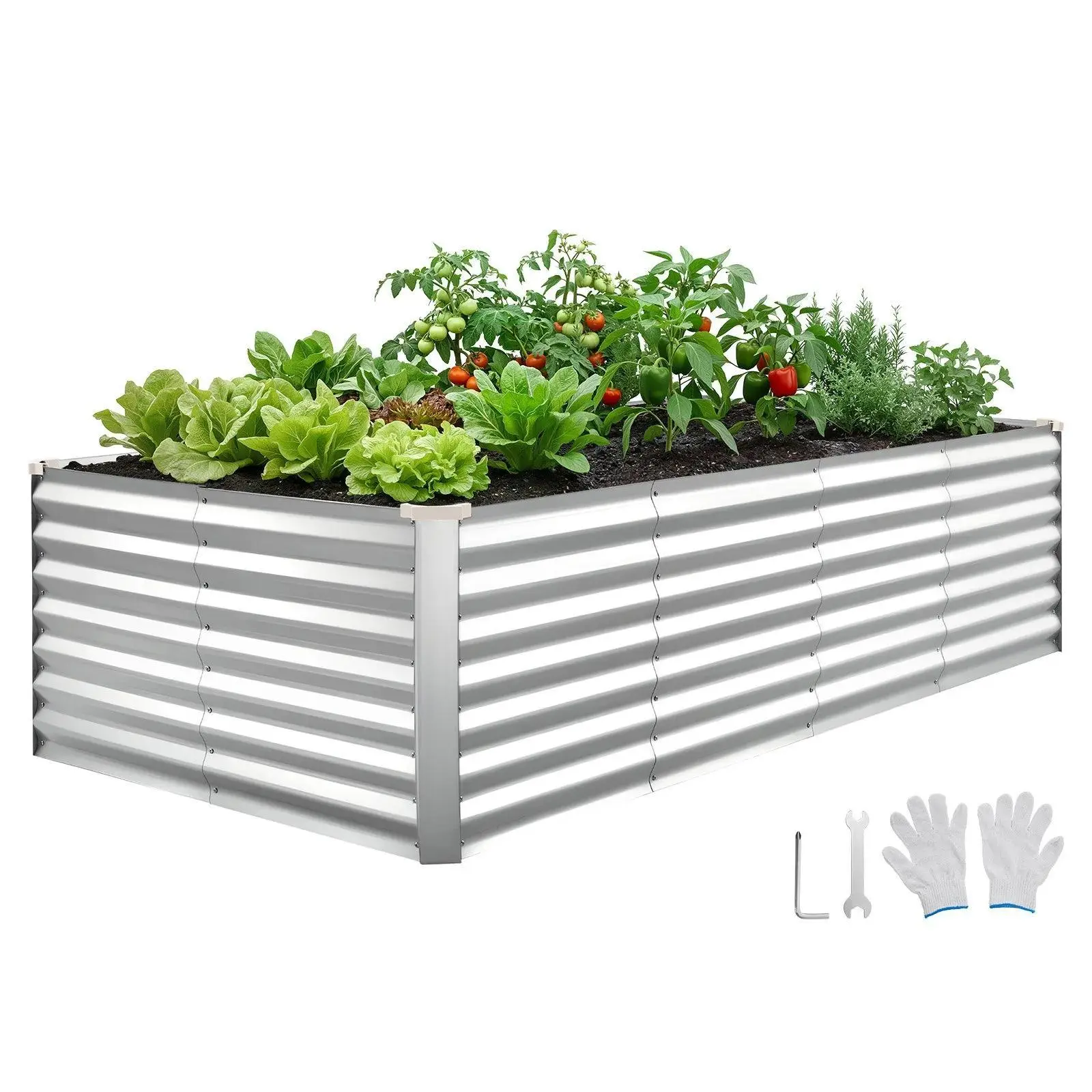 【SummerFinds】VEVOR Galvanized Raised Garden Bed, Rectangular Metal Planter Box Kit Outdoor, Bottomless Elevated Planting Box with Gloves, Rustproof Alu-Zinc, for Growing Flowers Vegetables