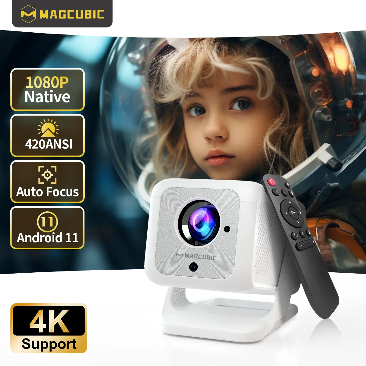 420ANSI HY310X Projector Auto Focus & Keystone With 4K Videosource Supported Full HD 1080P Android 11 Built-in 5W Speaker BT5.2 for Outdoor Theater Stand Mini Portable Projector Summervibes #TikTokShopBackToSchool