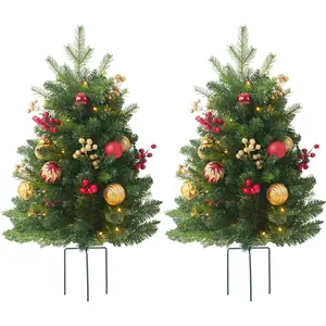 30 inch Prelit Christmas Tree with 120 Branch Tips, Red &