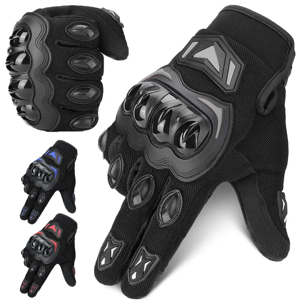 1 Pair Carbon Fiber Motorcycle Gloves - Touch Screen Full Finger, Breathable Non-Slip Velcro, Protective for Track Day Practice, E-Bike, Fast Shipping