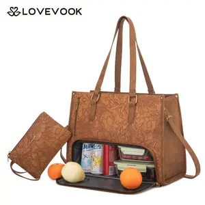 LOVEVOOK TikTokShopBlackFriday Christmas Gift Ideas Lunch Tote Bag for Women, 15.6 Inch Laptop Bag with Insulated Lunch Compartment, Quilted Large Capacity Computer Handbag with Purse for Business, Work, Nurse, Office, Collage, Casual.