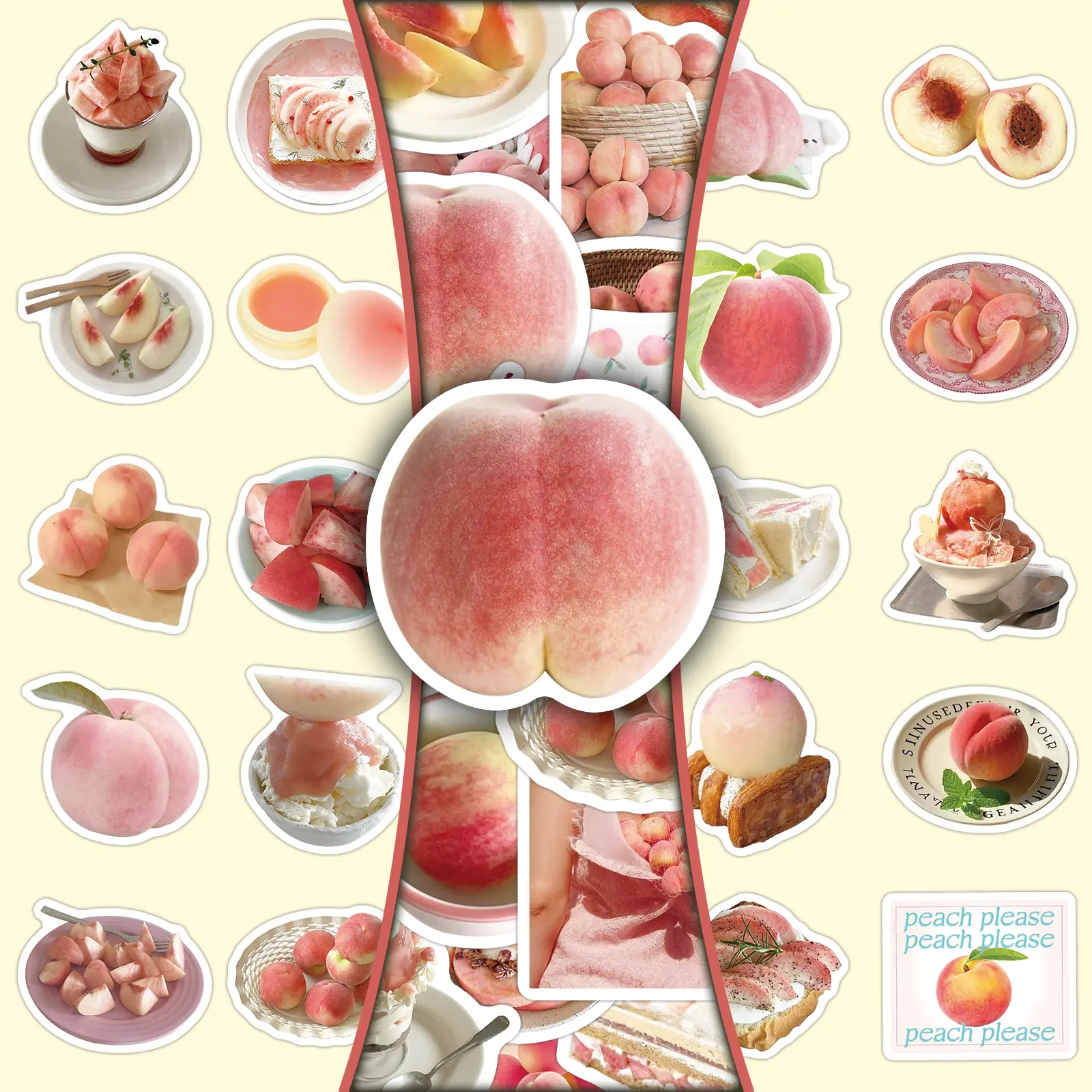 100-Piece Peach Theme Sticker Set (2 Repeating Designs) - Kawaii Aesthetic Decals for DIY Crafts & Journaling