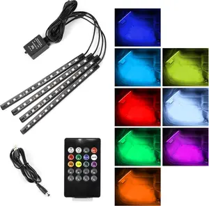 Car LED Interior Light, 48 LED Lights Multicolor Music Car Strip Light, Car Strip Light with Sound Active Function and Remote Control, Under Dash Lighting Kit (USB+Remote)