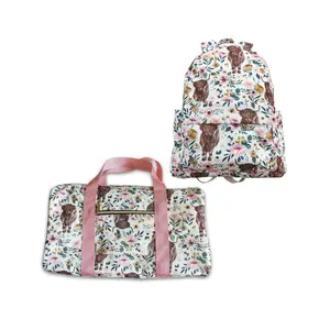Western Highland Cow Floral Pink Gym Bag Back to School Bag