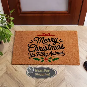 Merry Christmas Doormat, Funny Holiday Front Door Mat, ‘Ya Filthy Animal’ Christmas Decor, Durable Coir Entry Mat, Christmas Gift Idea, Next Day Shipping, Holiday Home Decor, Welcome Mat