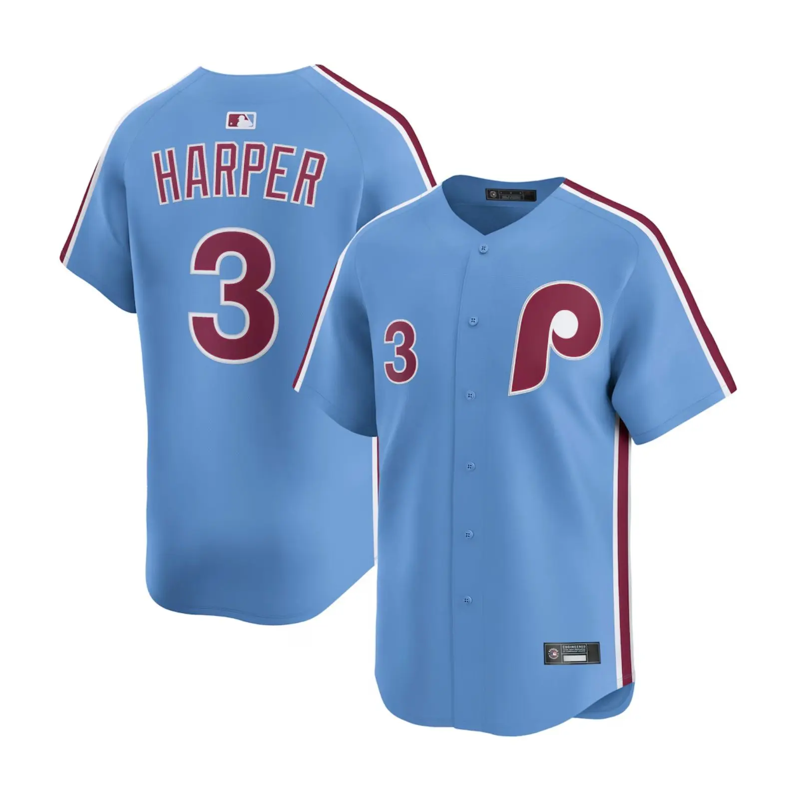 Men's 3 Harper Light Blue Baseball Jersey