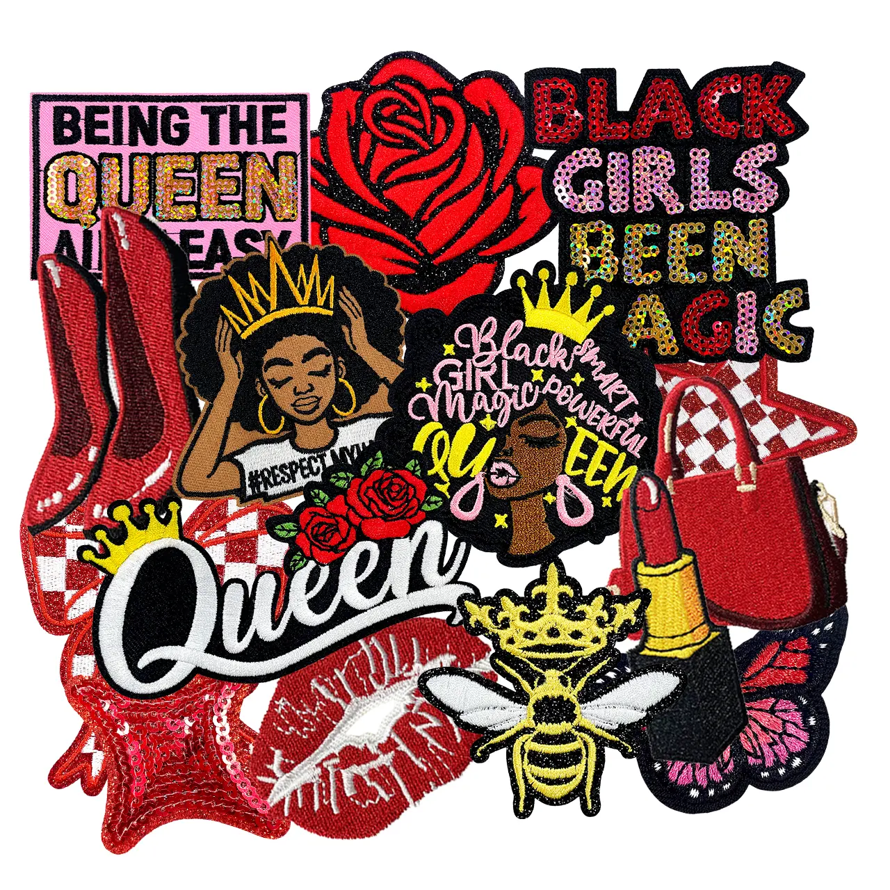 CY Iron On Patches 15PCS Black Girl Magic Embroidered Applique Queen Bow Heart DIY Heat Press Accessories for Clothing Trucker Hats Jacket Backpack
