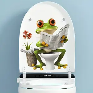 Funny Frog Reading Newspaper Toilet Sticker, Self-Adhesive Waterproof PVC Surface Patch, Matte Effect, Humorous Bathroom Decoration, Bathroom Decoration Accessories