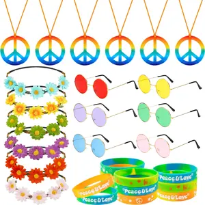 30 PCS Hippie Party Favors | Retro Sunglasses, Daisy Headbands, Peace Necklaces, Bracelets for 60s 70s Party