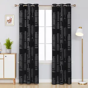 Deconovo Modern Grid Blackout Curtains for Living Room - Lattice Design Printed Grommet Window Drapes, Light Filtering & Privacy-Enhancing