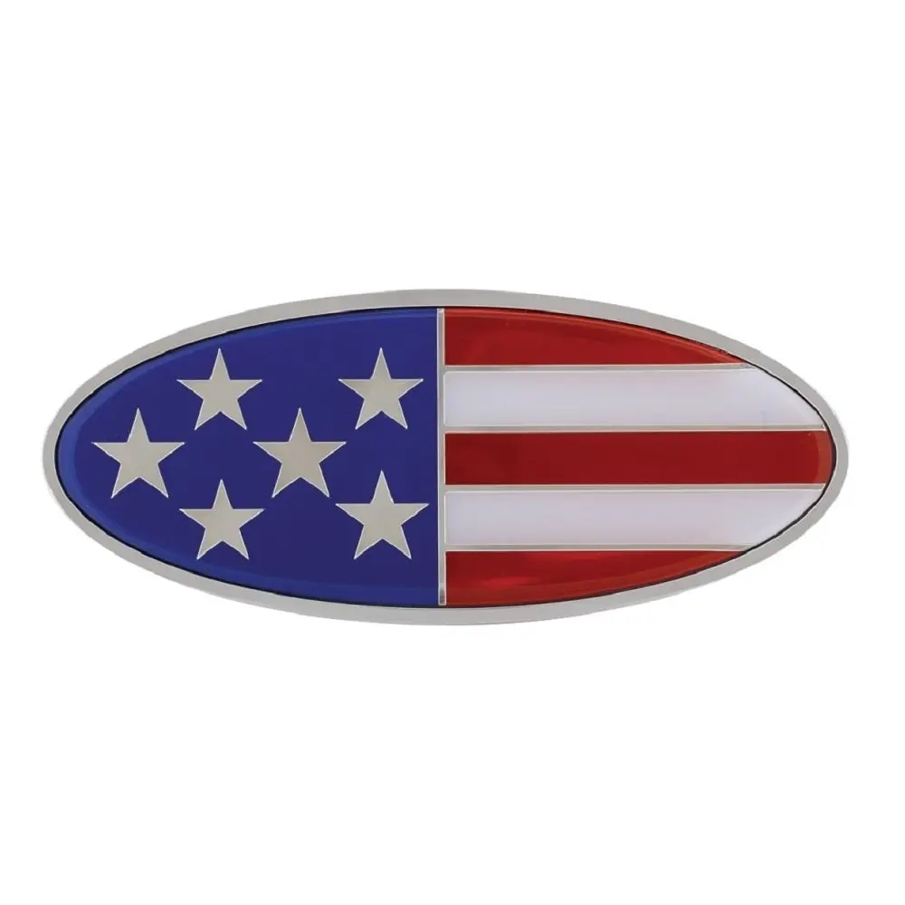 Peterbilt Chrome Diecast Front Hood Emblem, American Flag Design, 7.875in x 3.25in, Double-Sided, Speed Nuts Included, Truck Accessories