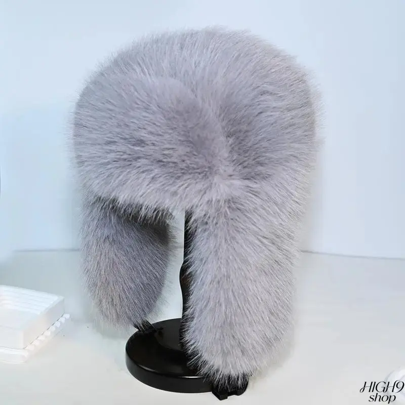 Elegant Vintage Ushanka Shape Furry Hat - 100% Faux Fox Fur Thick Aviation Look Cap, Adjustable Hook-and-Loop Ear Flaps, Warmth Boost Polyester All-Weather Outdoor Headwear for Daily Wear & Hiking, Unisex