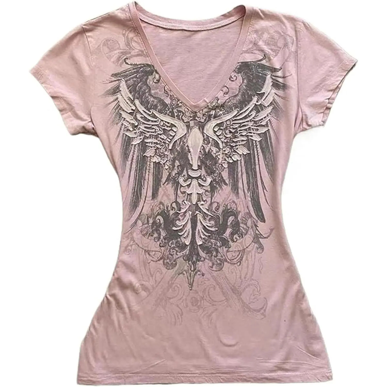 Grunge Shirts Emo Clothes Teen Girls Vintage Graphic Tee Y2k 2000s Goth Top Women Mcbling Short Sleeve Streetwear