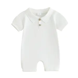 Baby Boy Jumpsuits Summer Short Sleeve Lapel Collar Solid Color Jumpsuits Newborn Playsuits