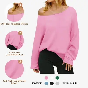 Fisoew Sports Women's Off-Shoulder Thin Sweatshirt, Wide Neckline Loose Pullover, Long Sleeve Y2k Fashion Loose Fit Top, Recommended as a Valentine's Day Gift.