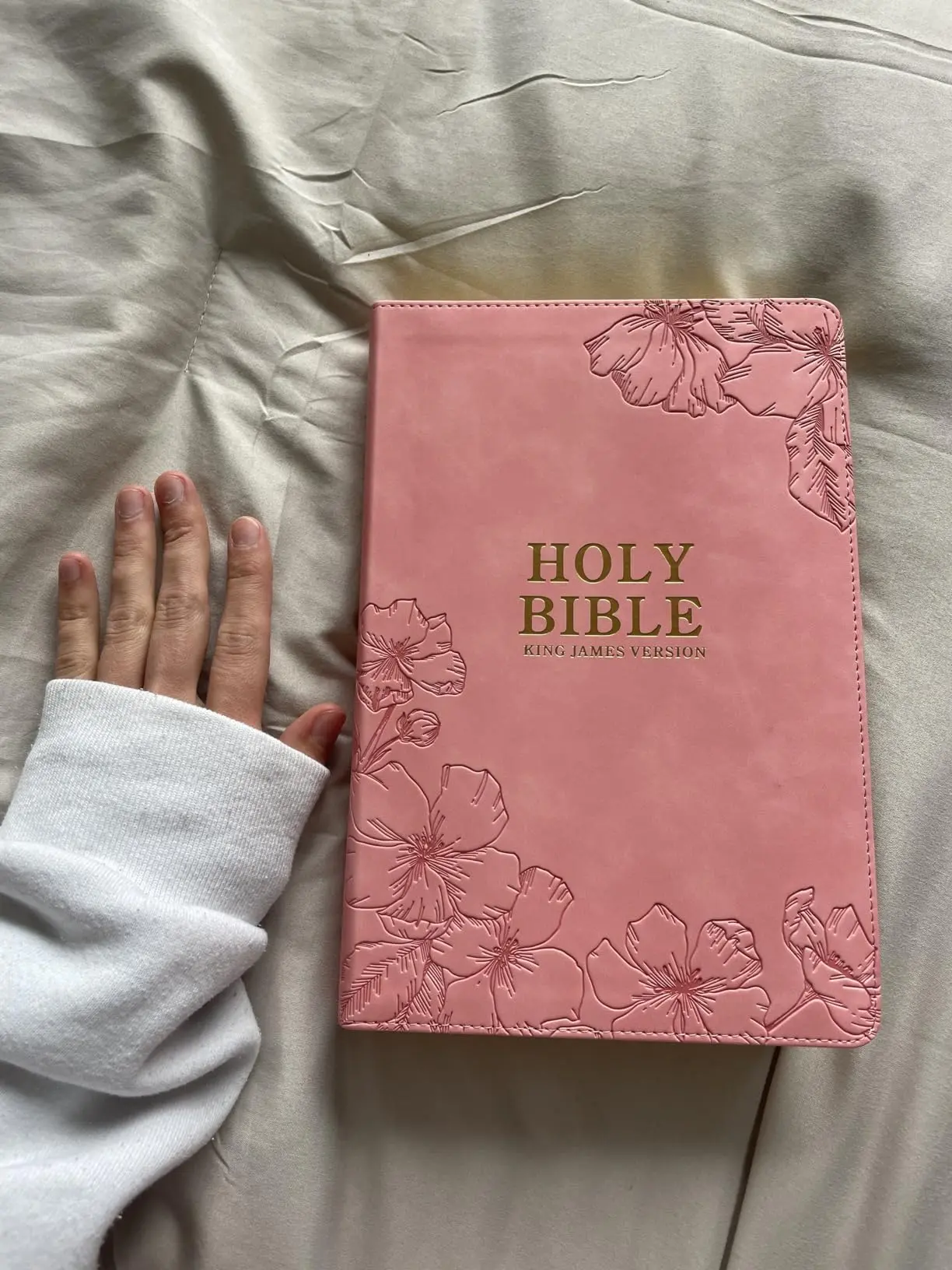 Holy Bible (King James Version - KJV) - Large Print Religious Collectible, Soft Blush Pink LeatherTouch Floral Cover, Cross-References, Thumb Index, Ribbon Marker, Red Letter, Full-Color Maps, Easy-to-Read MCM Type, Easy Navigation, Additional Context