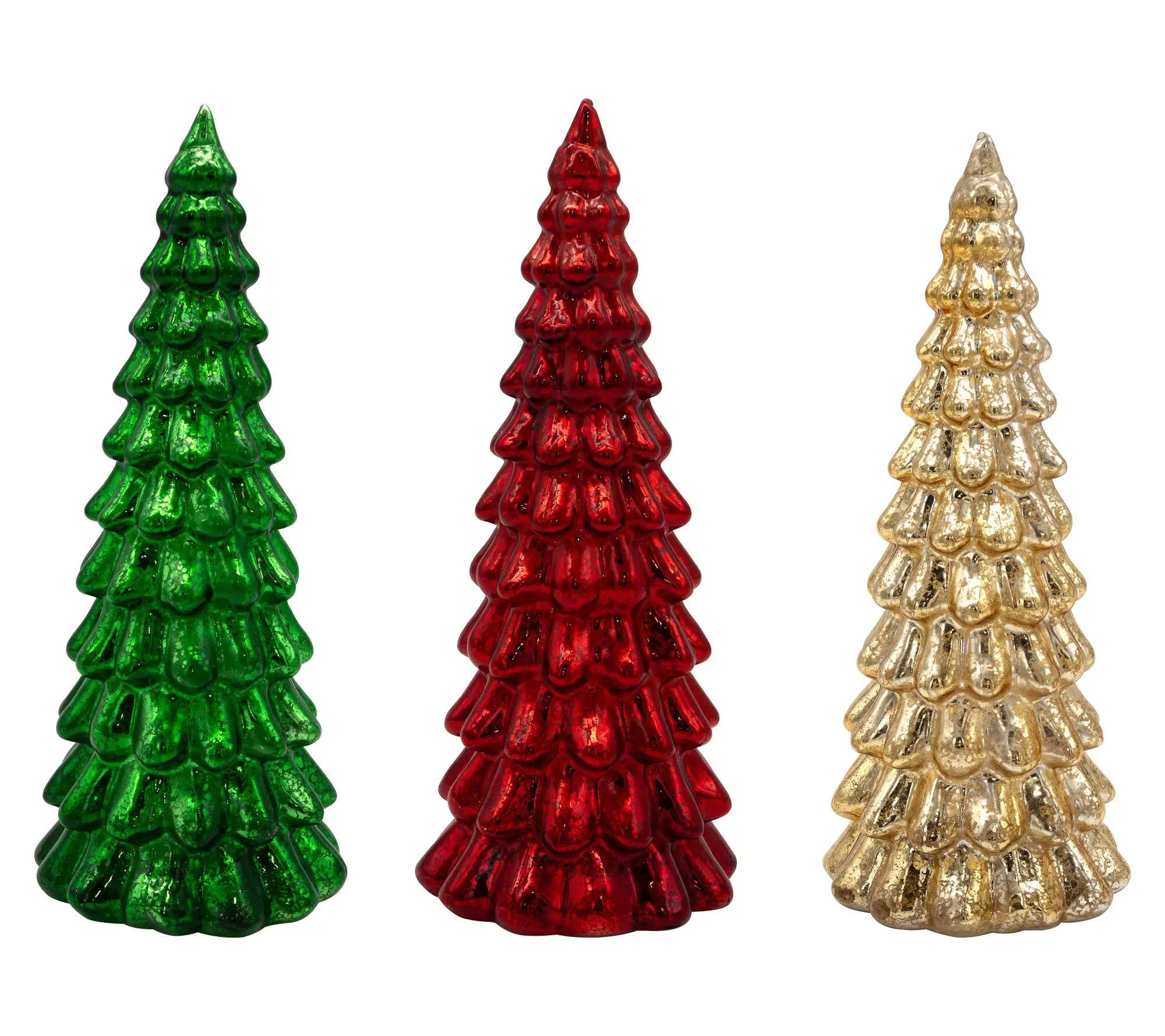 LumaBase Battery Set of 3 Operated Glass Christmas Trees