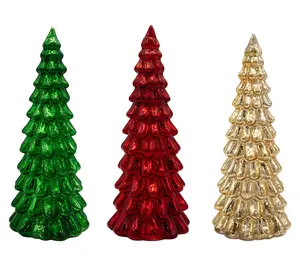 LumaBase Battery Set of 3 Operated Glass Christmas Trees