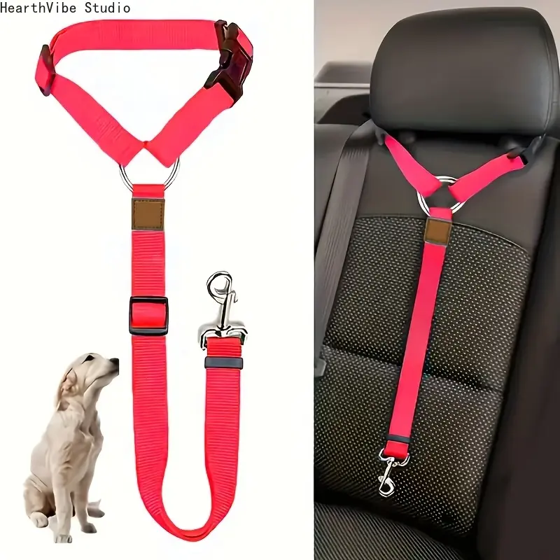 Adjustable Dog Safety Harness Vest with Comfortable Padding, Ergonomic Support for Car Travel, Featuring Solid Metal Hardware, Adjustable Harness, Leads & Harnesses