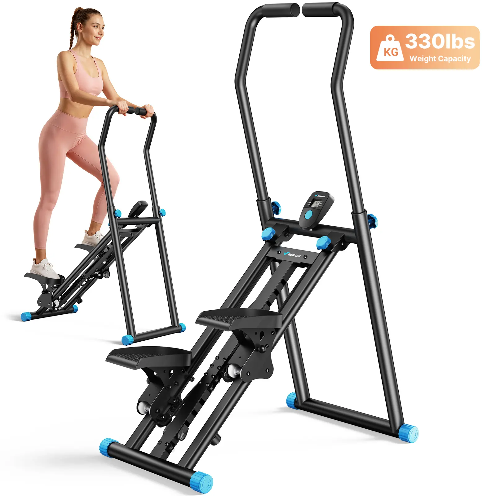 Merach Stair Stepper with Handlebar for Full-Body Workout,330LBS Capacity, Compact Cardio Climber Exercise Machinewith Adjustable Pedals, Vertical Climber, OutdoorFun for Home Gym Summervibes