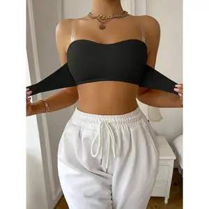 Women’s High-Support Strapless Bandeau Bra – Front Clasp, Non-Slip, Invisible Shoulder Straps, Nylon & Elastane, Seamless, Breathable Fabric for Casual Wear, Breathable Intimate Apparel | Seamless Undergarment | Knitted Texture Women’s Comfort