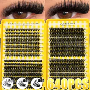 50D/60D/80D Large Capacity False Lashes, Fluffy D Curl Dense False Lashes, Makeup Gift, Solid Form, Non-Toxic, Mixed Length, 0.07mm Thickness