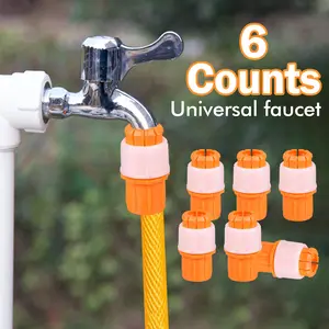 6 Counts Orange Universal Water Connector Tap, Water Tap to Hose Connector, Universal Garden Adapter for Kitchen Faucets and Outdoor Irrigation