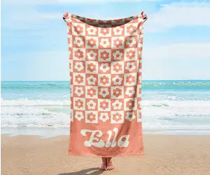 RETRO Personalized Beach Towel - 100% Cotton Back & Poly Front - Coral Floral Design - Custom Name - Birthday Anniversary Gift