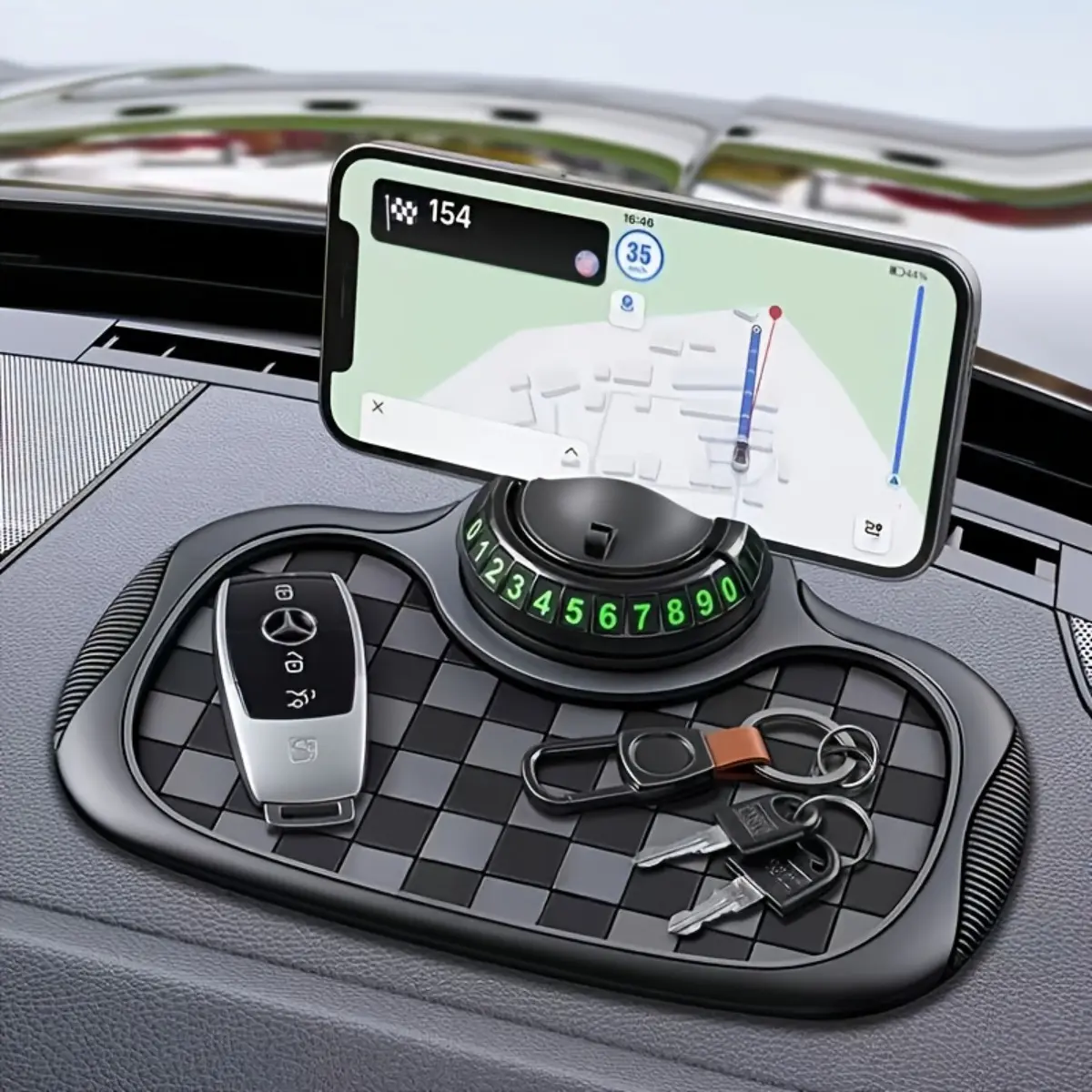 Modern Car Dashboard Anti-Slip Mat with Rotating Phone Holder and Storage Box, Heat Resistant Silicone Vehicle Organizer Rack, Easy Storage for Glasses and Keys, Universal Console Organizer Essential, Car Accessories