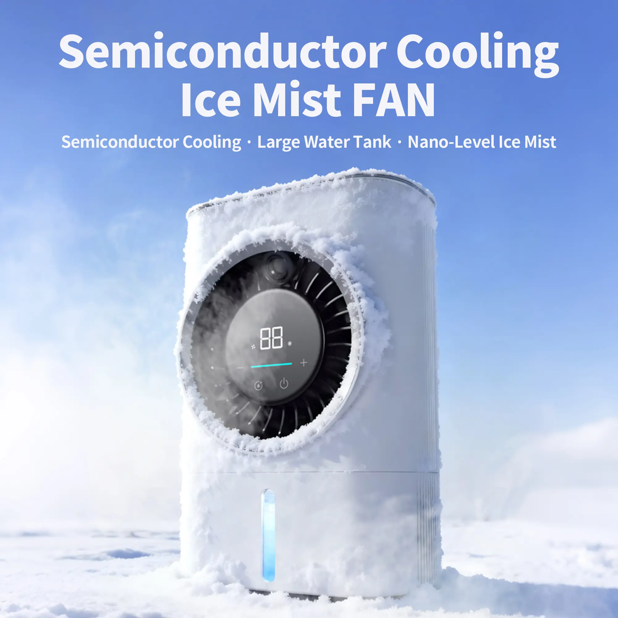 Portable Ice Mist Rechargeable Cooling Fan | Semiconductor Cooling Chip | Touch Control Adjustment, Adjustable Ice Mist Size | Extra Large Water Tank | Suitable for Kitchen, Outdoor, and RV Use | 4000mAh High-Performance Battery.