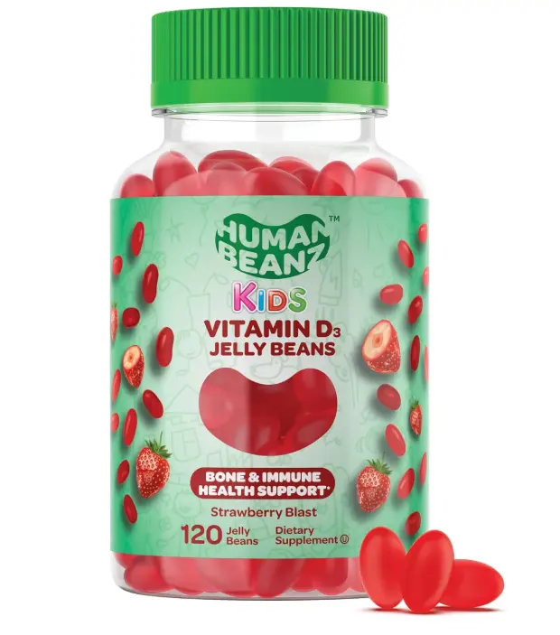 Vitamin D3 Jelly Bean Gummies for Kids, 25mcg/1000 IU Vitamin D, Nutritional Vegetarian Supplements, 120 Strawberry Blast Jelly Beans, Kosher
