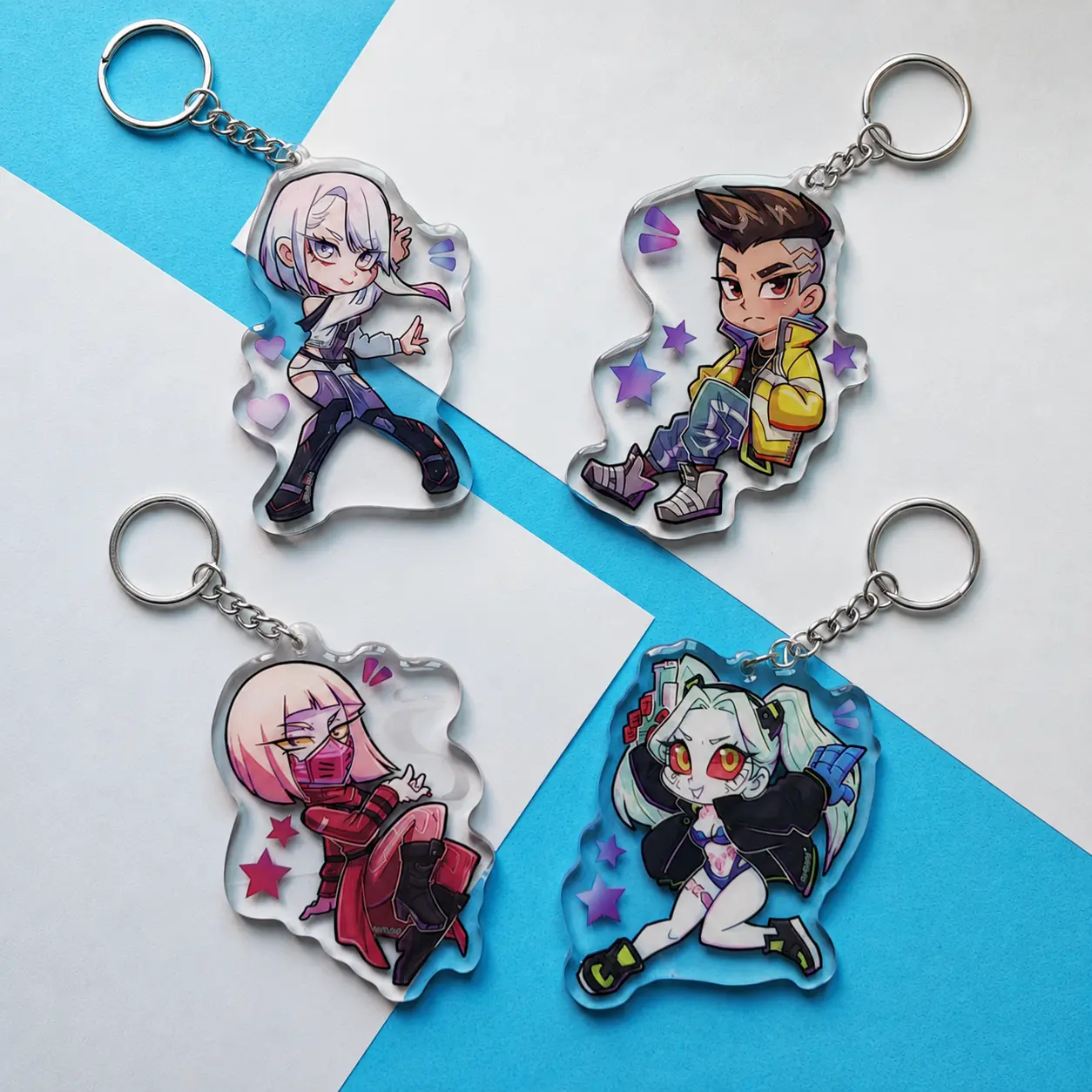 Cyberpunk: Edgerunners Keychain, Vibrant Acrylic Anime Character Art, Portable Bag Charm for Fans, Birthday Gift for Friends, Casual, Durable, No Warning Applicable