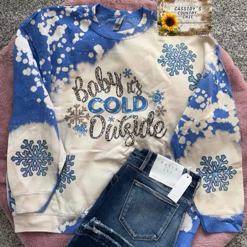 Cassidy's Country Chic Baby it's Cold Outside Bleached Shirts with Snowflake Accents