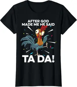 After God Made Me He Said Ta Da Funny Christian Chicken Vintage Graphic Tees Menswear Casual Cotton Streetwear T Shirts for Women Unisex