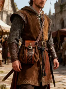 Viking Style Medieval Pouch Belt Hanging Coin Purse Vintage Waist Bag, Western Pouch Bags Nordic Embossed Design Crossbody, 1pc Retro Leather Wallet