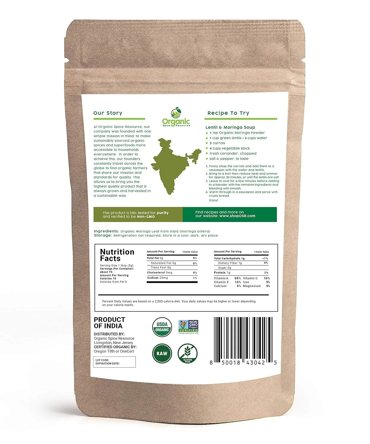 Organic Moringa Powder - 8 oz (226g) | USDA Organics, Non-GMO, Kosher, Halal, Moringa Olifera Powder - 100% Raw and Natural, by SHOPOSR