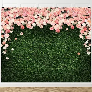 Greenery Backdrop with  Mother's Day Photo Backdrop Spring Green Leaves Grass Wall  Floral Rose Background Wedding Bridal Shower  Shower Birthday Party Banner Decorations 10x8ft