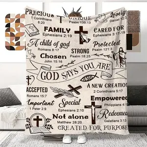 Cross Letter Pattern Fleece Blanket Faith Inspirational Quote Throw Cozy Religious Themed Soft Warm Blanket for Home Office Napping or Travel Comfort Gift Idea Anime Design
