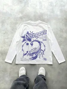 Men's Slim Fit Long Sleeve Graphic T-Shirt, Scorpion Print, Style, All Seasons, Casual Daily Wear, Unisex Street Fashion, Streetwear, Menswear