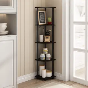 Turn-N-Tube 5 Tier Corner Display Rack Multipurpose Shelving Unit, 1-Pack, Espresso/Black