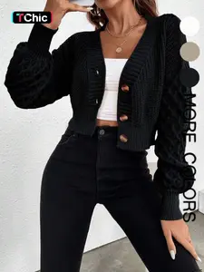 Women's Knitted Cardigan for Fall Winter, Long Sleeve V Neck Cozy Sweater, Vintage Twisted Design, Casual Chic Layering Top, Casual Fashion Knitwear