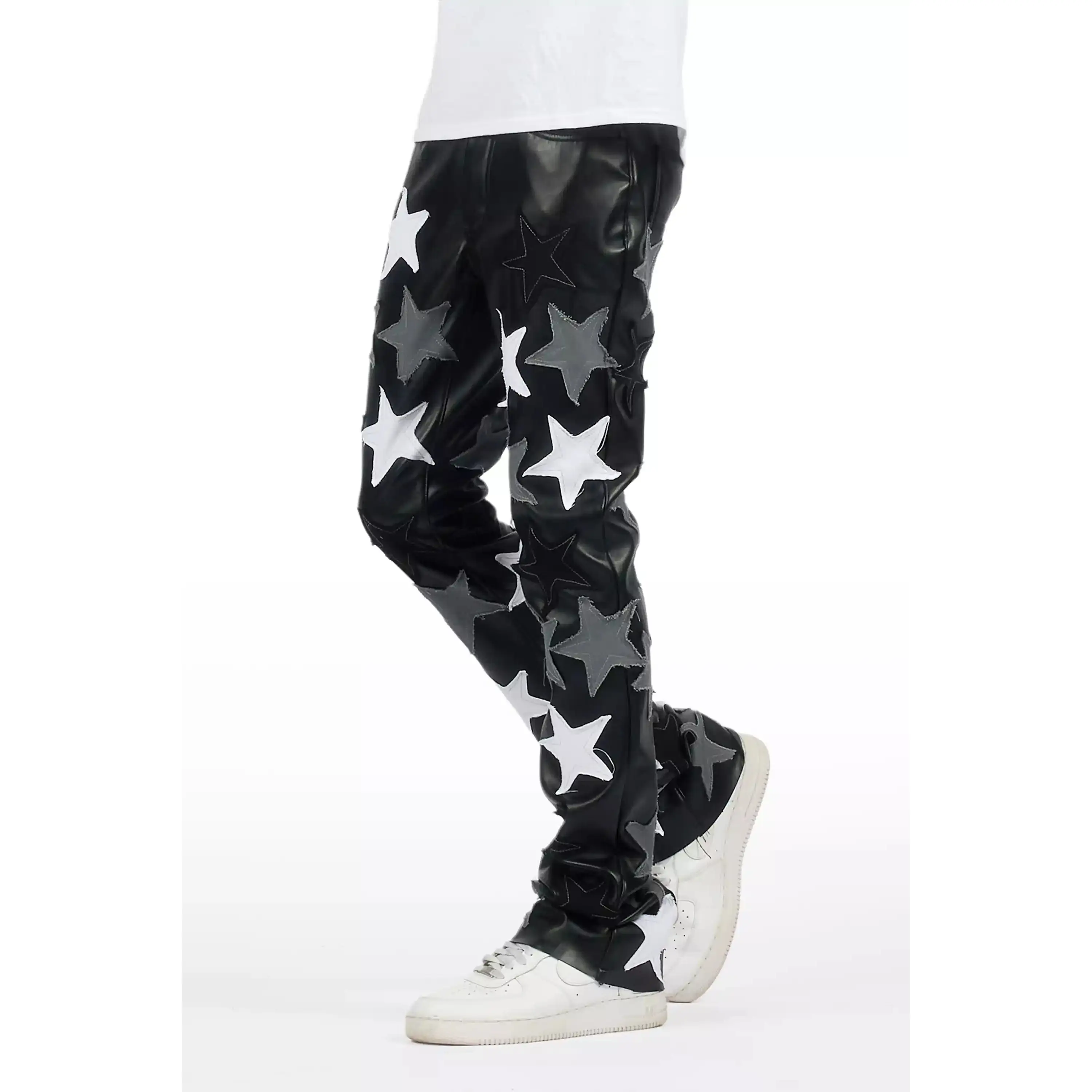 Starlane Black Stacked Flare PU Pants