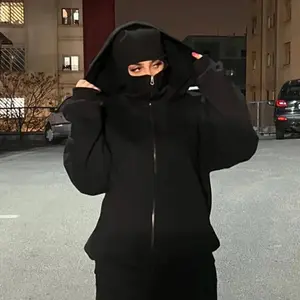 2025 Balaclava Jacket Zip Up Fashion Double Layer Hoodie Hip Hop Outerwear Jacket Y2K Clothing for Men and Women