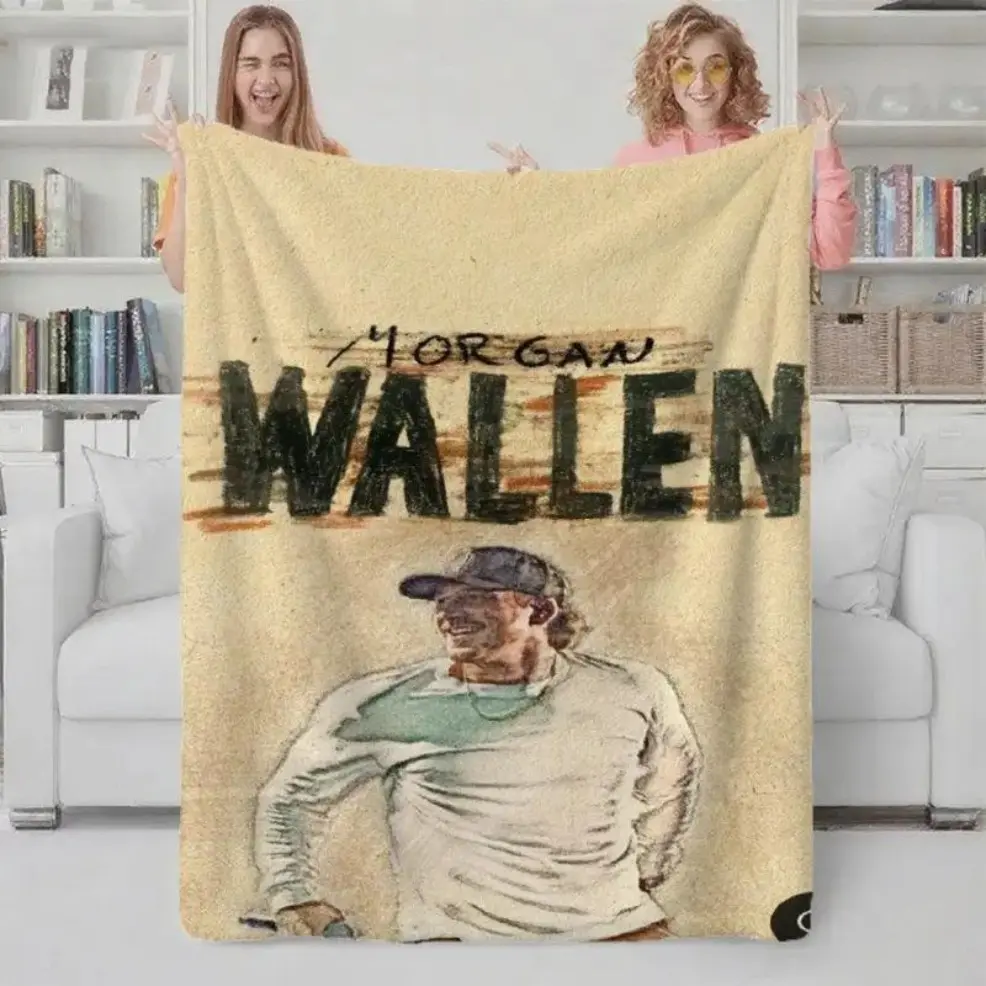 Wallen Singer Print Flannel Blanket - Soft Polyester, Lightweight & Portable, Ideal for Sofa & Bed, All-Season Gift for Fans, Contemporary Style, Mixed Colors, Fan Merchandise, Celebrity Themed, 1 Count Soft and warm blanket, Perfect fan gift birthday gif