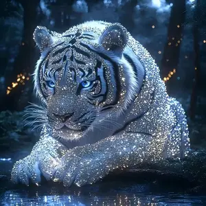 New DIY 5D Diamond Painting Kit, Sparkling Tiger Theme, Full Drill Mosaic Art, Home Wall Decor Gift, Small Size, Handicraft, Handcraft