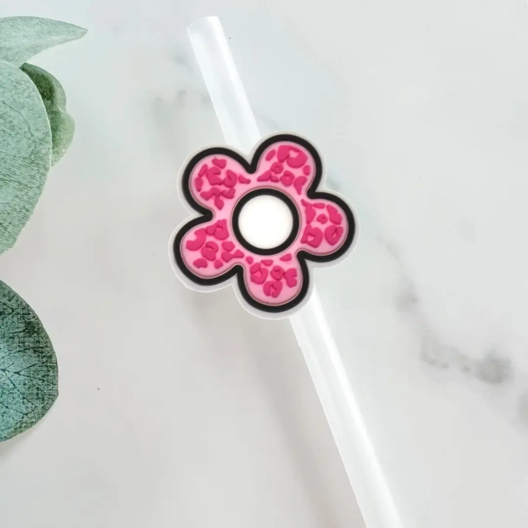 Cheetah Flower Straw Topper