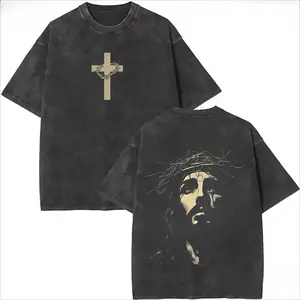 Jesus Crown of Thorns Washed Tshirt, God Apparel Tee, Easter T-Shirt, Jesus T-Shirt, Easter Streetwear, Christian Apparel Graphic Tees, Gym Pump Cover Casual Round Neck funny graphic tee men’s trendy t-shirts deals humorous 90s streetwear covenant