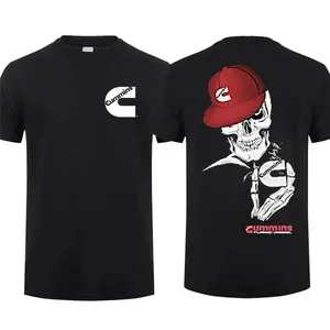 Cummins Diesel Power Skull 2-Sides Graphic T-Shirt for Men, Bold Red Cap Skeleton Design, Perfect for Truck Enthusiasts and Engine Lovers, Comfortable Everyday Wear