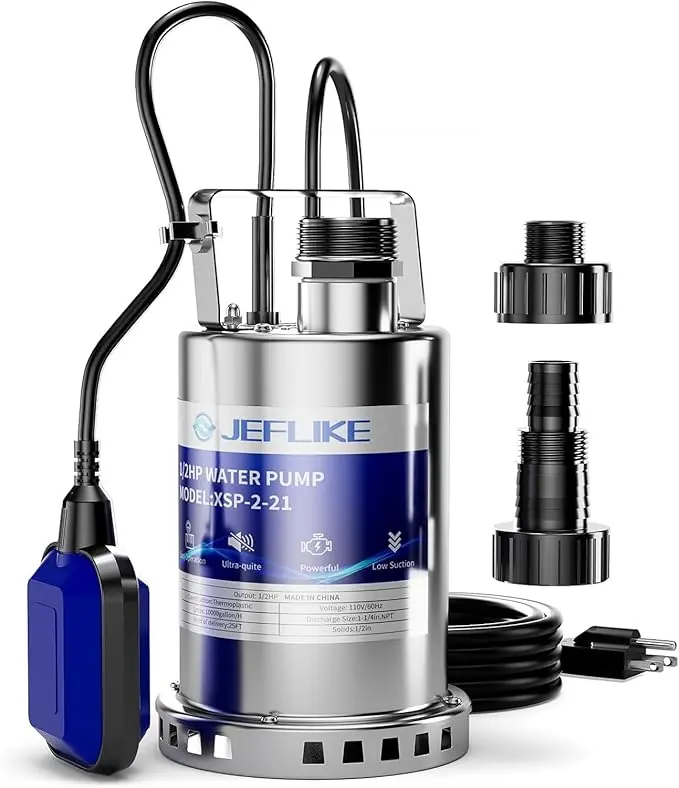 Stainless Steel Sump Pump 10000GPH Submersible Pump with Float Switch, Portable Water Pump For Basemnet Pool Draining
